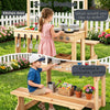 inQ Boutique - Natural Wooden Kids Mud Kitchen Playset with Bench & Removable Sink, Complete Cookware Accessories Pretend Play Kitchen for Toddlers 3+