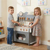 inQ Boutique - Gray Wooden Toddler Play Kitchen with Sink & Accessories, Safe Gift for Kids 3+