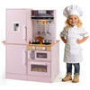 inQ Boutique - Pink Dual-Sided Kids Play Kitchen with Water Dispenser and Range Hood for 3+ Years Old
