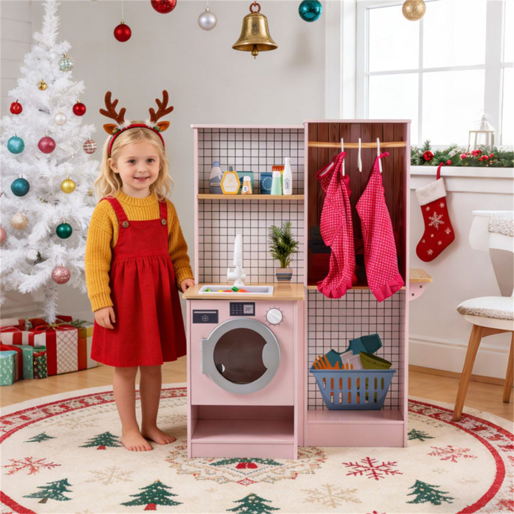 inQ Boutique - Pink Dual-Sided Kids Play Kitchen with Water Dispenser and Range Hood for 3+ Years Old