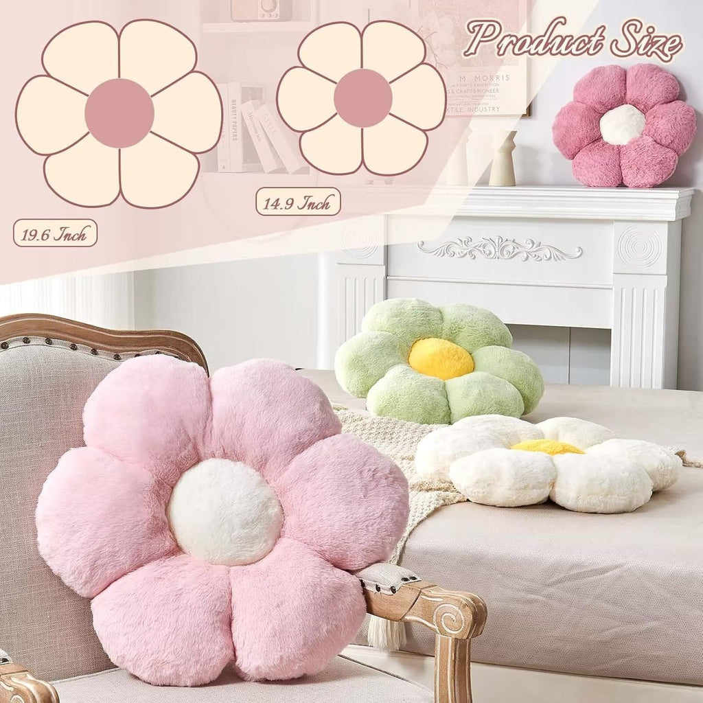 Bright Living - White Flower Plush Throw Pillow, Cute Decorative Flower Shaped with Faux Rabbit Fur, 14.9'' Soft Throw Pillow for Bedroom Living Room