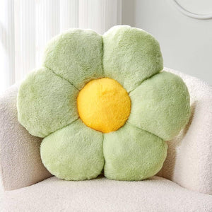 Bright Living - Green Flower Shaped Throw Pillow with Faux Rabbit Fur, 14.9'' Soft Plush Throw Pillow for Bedroom Living Room