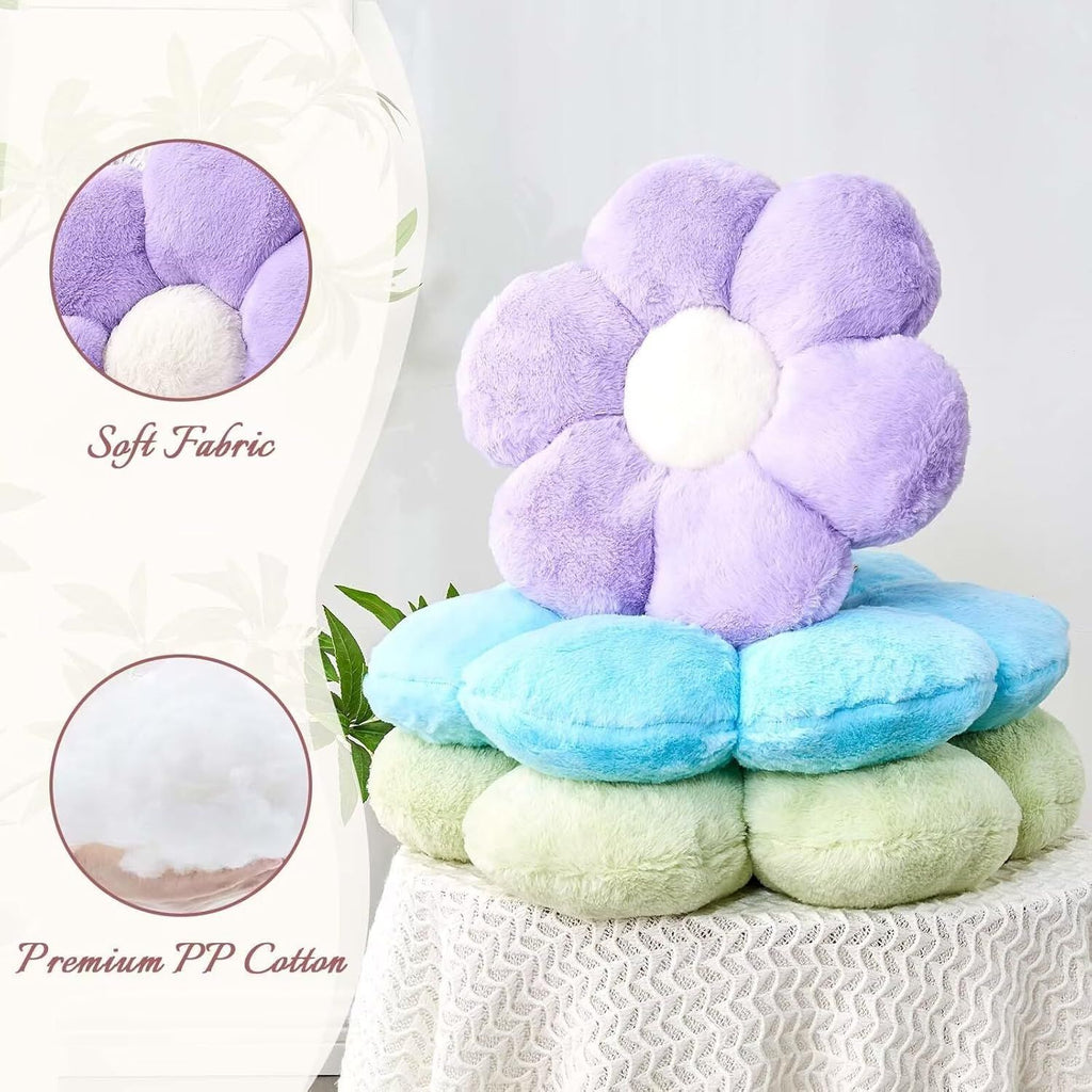 Bright Living - Green Flower Shaped Throw Pillow with Faux Rabbit Fur, 14.9'' Soft Plush Throw Pillow for Bedroom Living Room