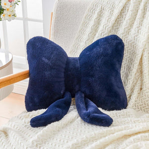 Bright Living - Navy Bow Pillow, Soft Bow Decorative Pillows with Faux Rabbit Fur, Cute 16'' Bow Throw Pillows, Aesthetic Home Decor Bow Shaped Plush Pillow for Bedroom Sofa Couch