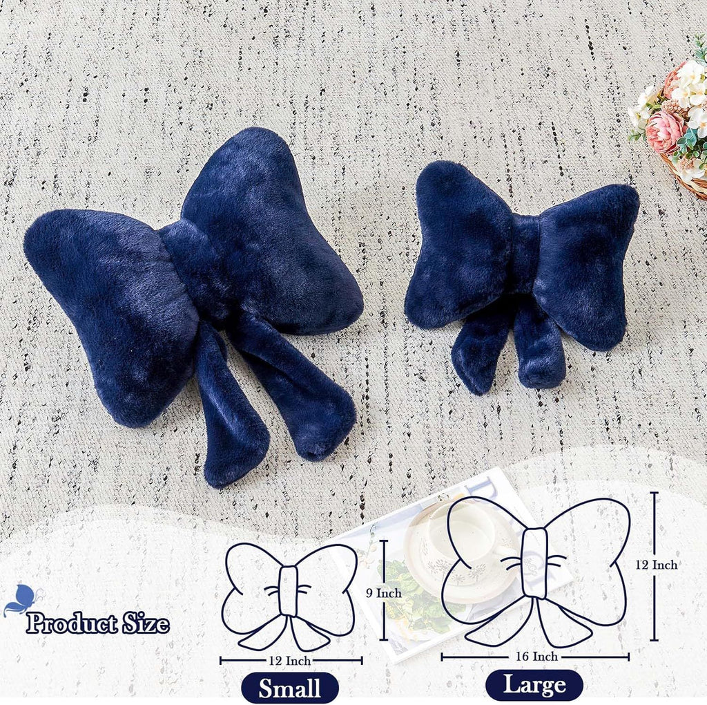 Bright Living - Navy Bow Pillow, Soft Bow Decorative Pillows with Faux Rabbit Fur, Cute 16'' Bow Throw Pillows, Aesthetic Home Decor Bow Shaped Plush Pillow for Bedroom Sofa Couch