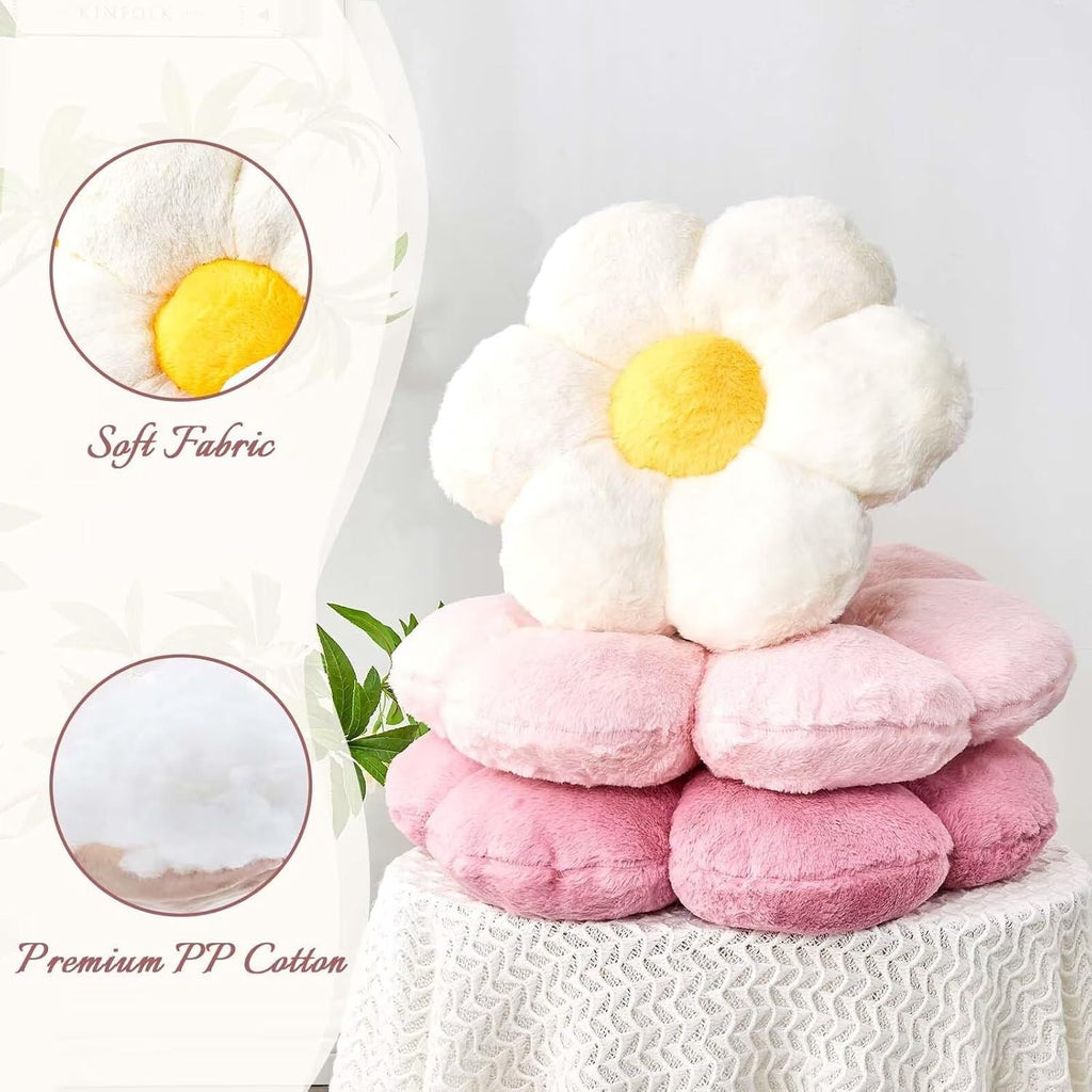 Bright Living - Pink Flower Pillow, Cute Decorative Flower Shaped Throw Pillow with Faux Rabbit Fur, 14.9'' Soft Flower Plush Throw Pillow Floor Pillows Room DÃ©cor for Bedroom Living Room
