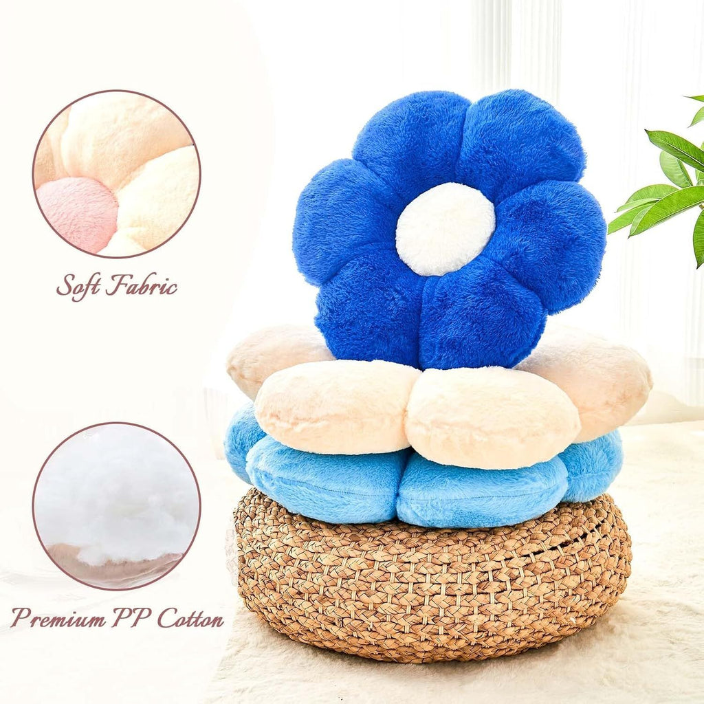 Bright Living - Beige Flower Pillow, Cute Decorative Flower Shaped Throw Pillow with Faux Rabbit Fur, 14.9'' Soft Daisy Plush Floor Cushion Aesthetic Room Decor for Bed Sofa Couch