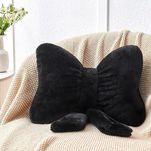 Bright Living - Black Bow Pillow,12'' Bow Decorative Pillows with Faux Rabbit Fur,Soft Bow Throw Pillows Aesthetic Bow Shaped Pillow for Bed Sofa Couch Home Decor