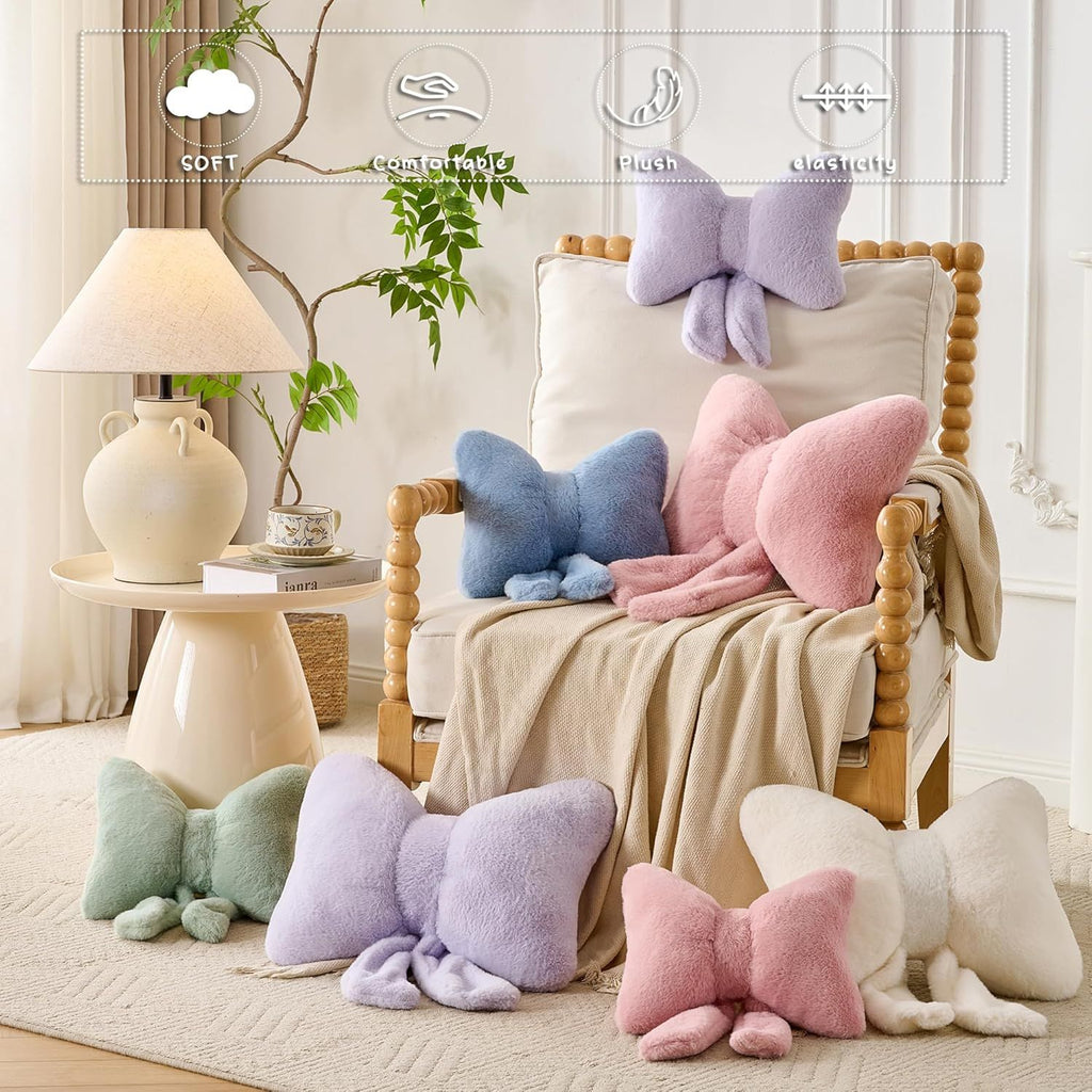 Bright Living - Bow Pillow Decorative Pillows Aesthetic Home Decor Soft Seat Cushions Cute Throw Pillow for Couch Bow Room Decor Leopard Print 16 * 13inch