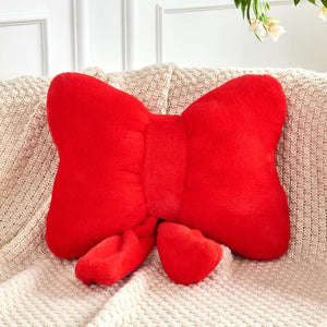 Bright Living - Red Bow Pillow, Soft Bow Decorative Pillows with Faux Rabbit Fur, Cute 16'' Bow Throw Pillows, Aesthetic Home Decor Bow Shaped Plush Pillow for Bedroom Sofa Couch