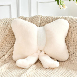 Bright Living - Ivory Bow Pillow, Soft Bow Decorative Pillows with Faux Rabbit Fur, Cute 16'' Bow Throw Pillows, Aesthetic Home Decor Bow Shaped Plush Pillow for Bedroom Sofa Couch