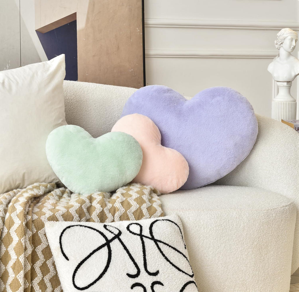 Bright Living - Heart Pillow Cute Fuzzy Pillows Throw Pillows for Bed Livingroom Home Decor Cushion Decorative Aesthetic Preppy Pillows Purple,Large 19''x15''