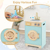 inQ Boutique - Blue Kids Wooden Toy Washing Machine Playset, Realistic Rotating Wheel & Removable Sink
