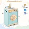 inQ Boutique - Blue Kids Wooden Toy Washing Machine Playset, Realistic Rotating Wheel & Removable Sink