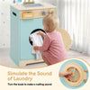 inQ Boutique - Blue Kids Wooden Toy Washing Machine Playset, Realistic Rotating Wheel & Removable Sink
