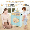 inQ Boutique - Blue Kids Wooden Toy Washing Machine Playset, Realistic Rotating Wheel & Removable Sink