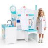 inQ Boutique - Wooden Kids Doctor Medical Station Playset, 93.98×54.61×99.06cm 27PCS Medical Tools with ECG Monitor for 3-6 Years, Blue + White