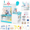 inQ Boutique - Wooden Kids Doctor Medical Station Playset, 93.98×54.61×99.06cm 27PCS Medical Tools with ECG Monitor for 3-6 Years, Blue + White