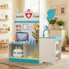 inQ Boutique - Wooden Kids Doctor Medical Station Playset, 93.98×54.61×99.06cm 27PCS Medical Tools with ECG Monitor for 3-6 Years, Blue + White