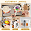 inQ Boutique - Kids Wooden Play Kitchen with 13 Accessories, Pretend Cooking Set with Chalkboard for 3+, White + Natural
