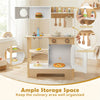 inQ Boutique - Kids Wooden Play Kitchen with 13 Accessories, Pretend Cooking Set with Chalkboard for 3+, White + Natural