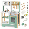 inQ Boutique - Kids Wooden Play Kitchen with 13 Accessories, Pretend Cooking Set with Chalkboard for 3+, Green+White