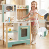 inQ Boutique - Kids Wooden Play Kitchen with 13 Accessories, Pretend Cooking Set with Chalkboard for 3+, Green+White
