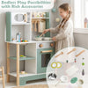 inQ Boutique - Kids Wooden Play Kitchen with 13 Accessories, Pretend Cooking Set with Chalkboard for 3+, Green+White