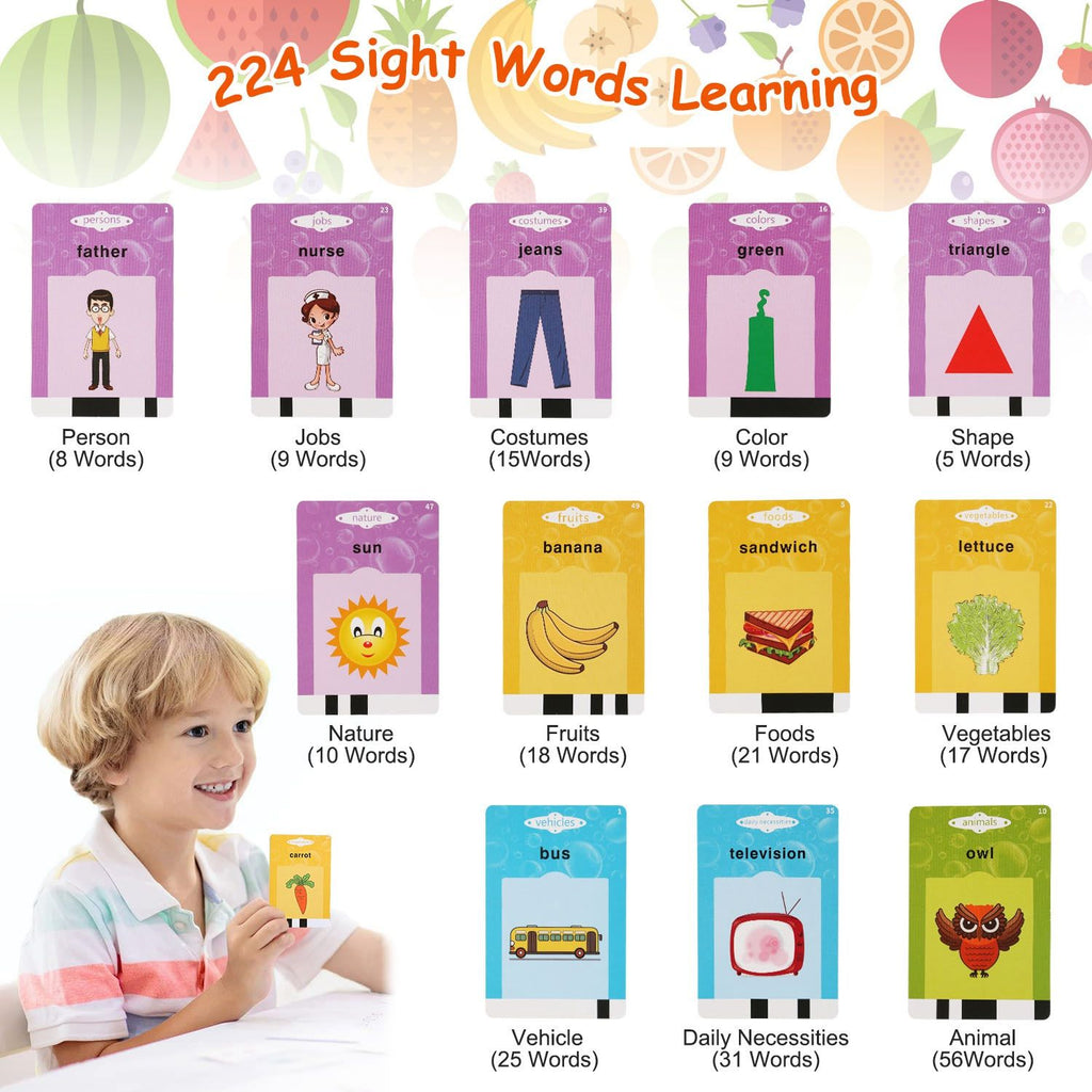 Eggracks by Global Phoenix - 224 Words Kid Flash Talking Cards 112 Card Electronic Cognitive Audio Toddler Reading Machine Animal Shape Color Repeated Learning Cards English For Child