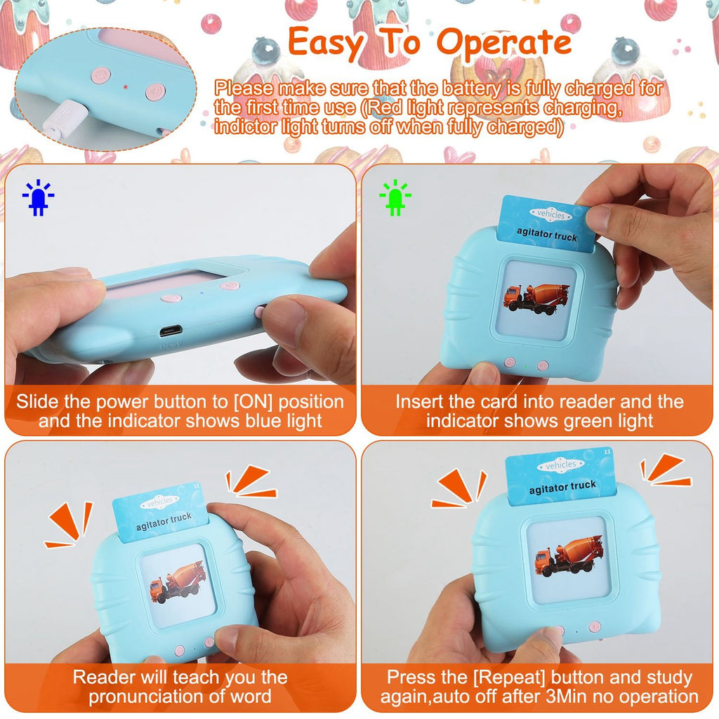 Eggracks by Global Phoenix - 224 Words Kid Flash Talking Cards 112 Card Electronic Cognitive Audio Toddler Reading Machine Animal Shape Color Repeated Learning Cards English For Child