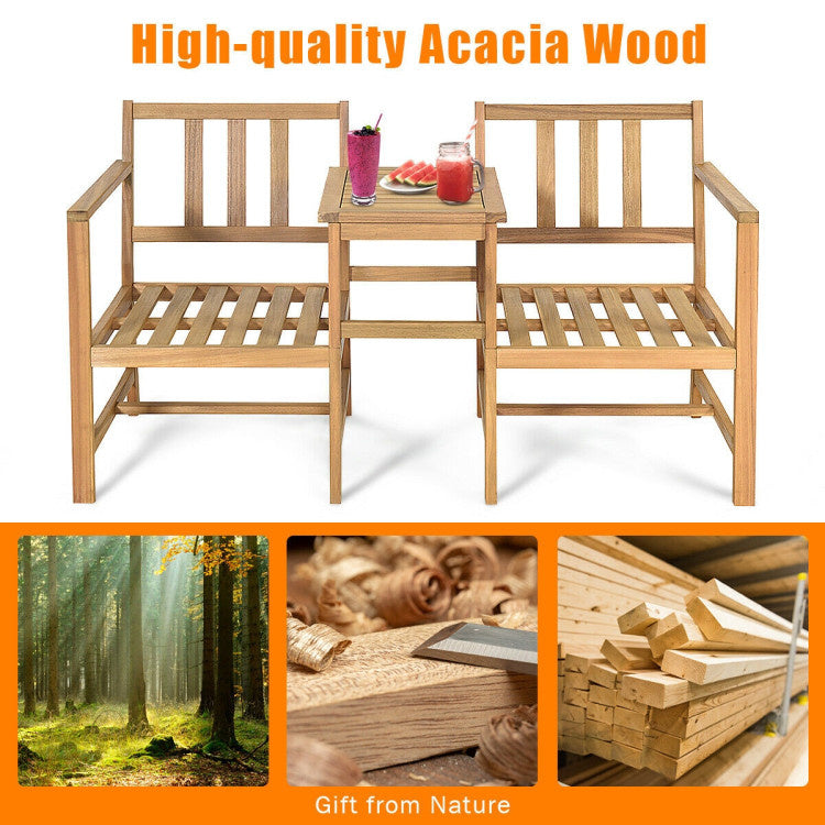 Hooya Imp.& Exp.  - 3-in-1 Acacia Wood Loveseat with Separable Coffee Table