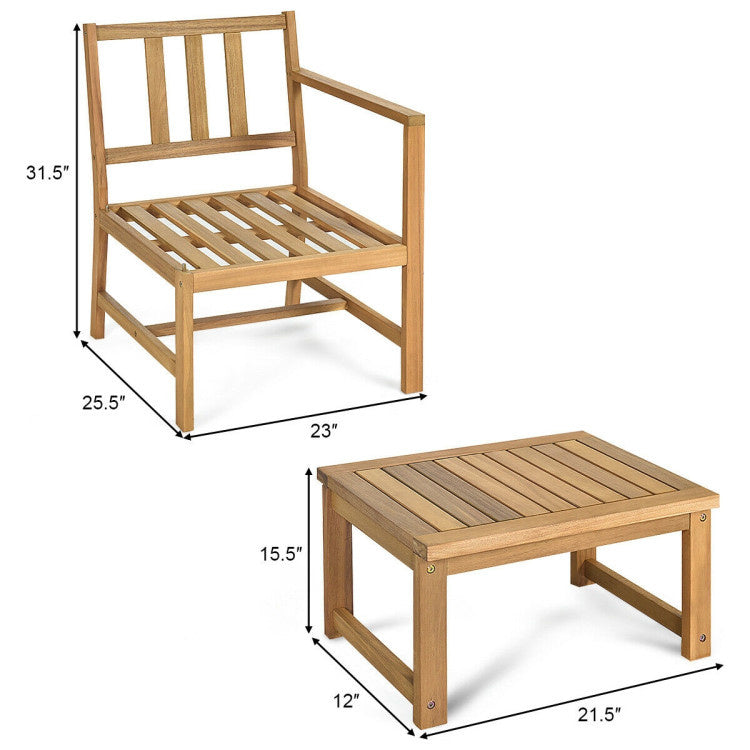 Hooya Imp.& Exp.  - 3-in-1 Acacia Wood Loveseat with Separable Coffee Table