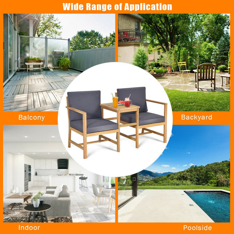 Hooya Imp.& Exp.  - 3-in-1 Acacia Wood Loveseat with Separable Coffee Table