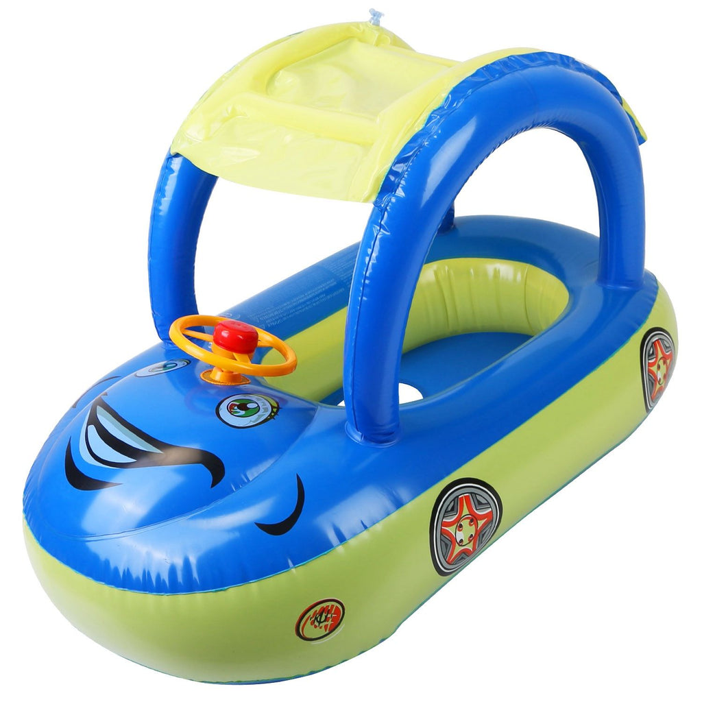 Eggracks by Global Phoenix - Baby Inflatable Pool Float Car Shaped Toddler Swimming Float Boat Pool Toy Infant Swim Ring Pool with Sun Protection Canopy for 1-3 Year-Old Kids Infant Toddlers