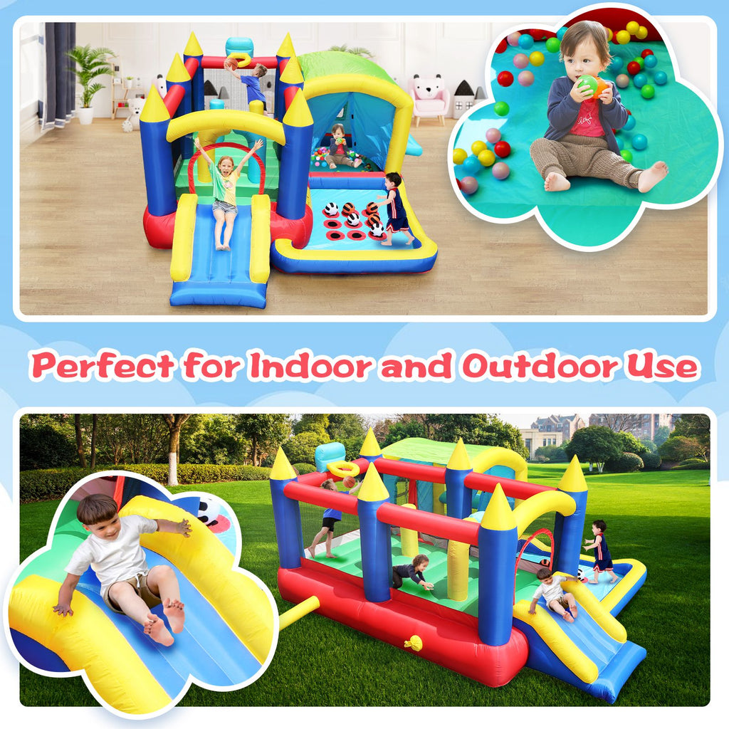 Yeah Depot - 7 in 1 Inflatable Bounce House, Bouncy House with Ball Pit for Kids Indoor Outdoor Party Family Fun, Obstacles, Toddler Jump Bouncy Castle with Ball Pit for Birthday Party Gifts