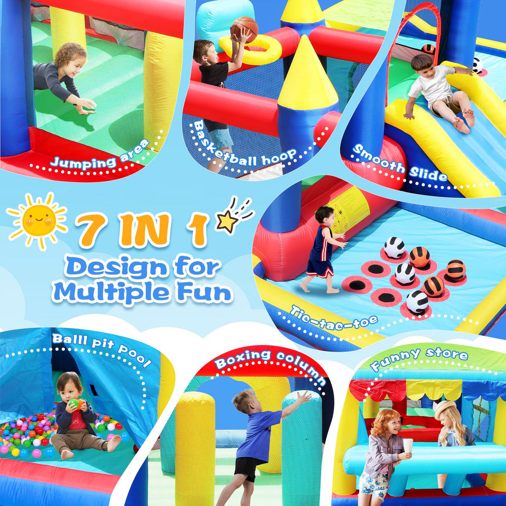 Yeah Depot - 7 in 1 Inflatable Bounce House, Bouncy House with Ball Pit for Kids Indoor Outdoor Party Family Fun, Obstacles, Toddler Jump Bouncy Castle with Ball Pit for Birthday Party Gifts
