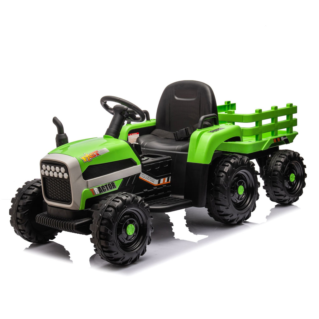 Yeah Depot - Ride on Tractor with Trailer,12V Battery Powered Electric Tractor Toy w/Remote Control,electric car for kids,Three speed adjustable,Power display, USB,MP3 ,Bluetooth,LED light,Two-point safety belt