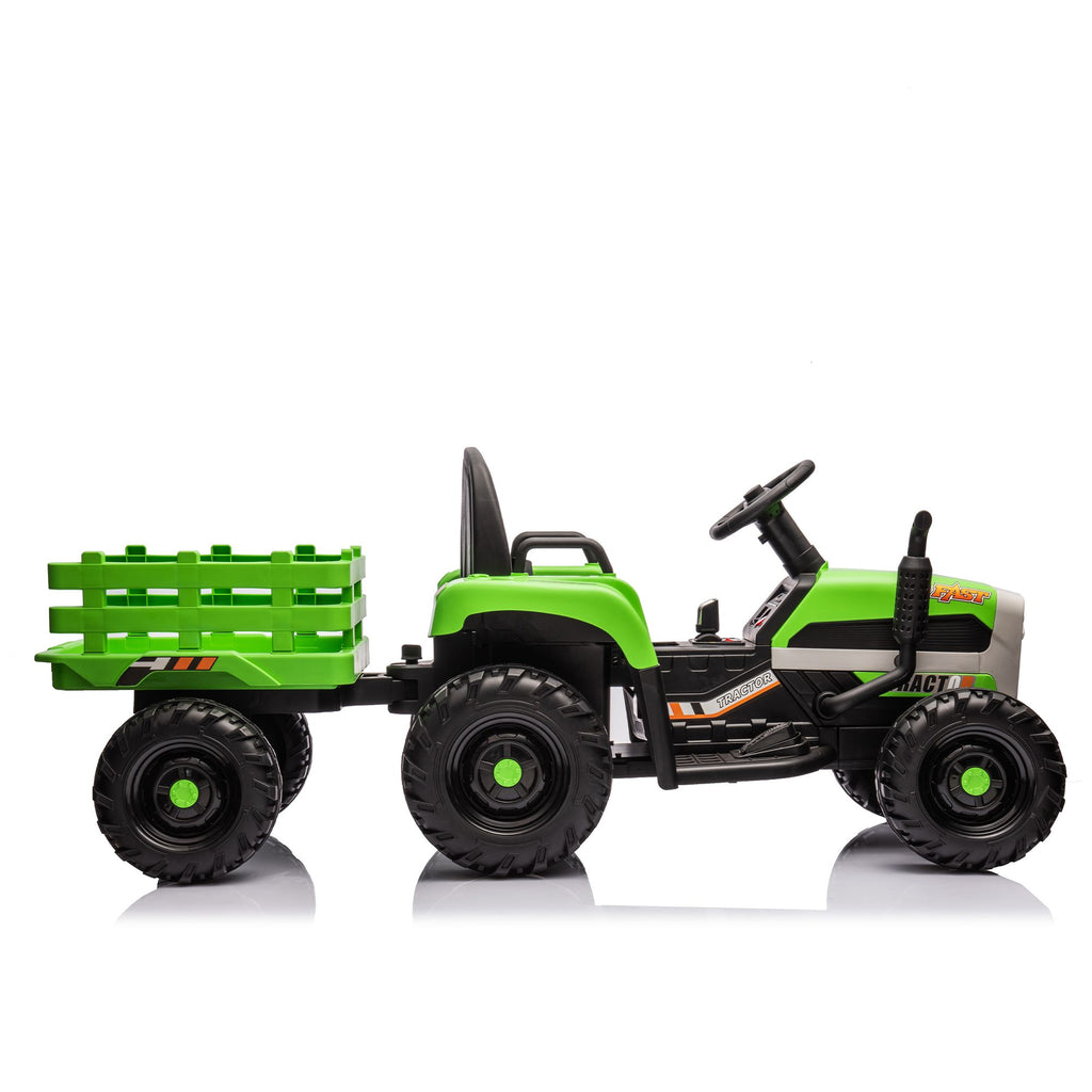 Yeah Depot - Ride on Tractor with Trailer,12V Battery Powered Electric Tractor Toy w/Remote Control,electric car for kids,Three speed adjustable,Power display, USB,MP3 ,Bluetooth,LED light,Two-point safety belt
