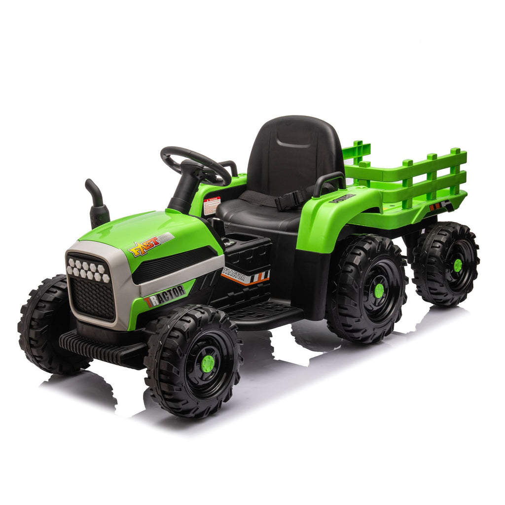 Yeah Depot - Ride on Tractor with Trailer,12V Battery Powered Electric Tractor Toy w/Remote Control,electric car for kids,Three speed adjustable,Power display, USB,MP3 ,Bluetooth,LED light,Two-point safety belt