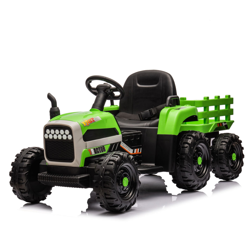 Yeah Depot - Ride on Tractor with Trailer,12V Battery Powered Electric Tractor Toy w/Remote Control,electric car for kids,Three speed adjustable,Power display, USB,MP3 ,Bluetooth,LED light,Two-point safety belt
