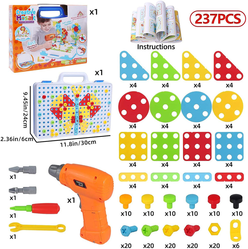 Smilegive - 237 Pieces Creative Toy Drill Puzzle Set, STEM Learning Educational Toys, 3D Construction Engineering Building Blocks for Boys and Girls Ages 3 4 5 6 7 8 9 10 Year Old,Amazon Platform Banned