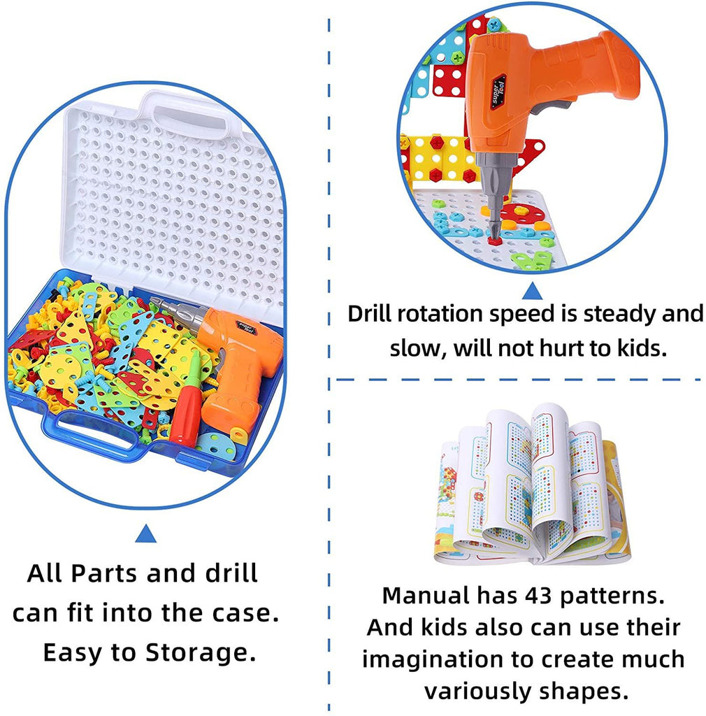 Smilegive - 237 Pieces Creative Toy Drill Puzzle Set, STEM Learning Educational Toys, 3D Construction Engineering Building Blocks for Boys and Girls Ages 3 4 5 6 7 8 9 10 Year Old,Amazon Platform Banned