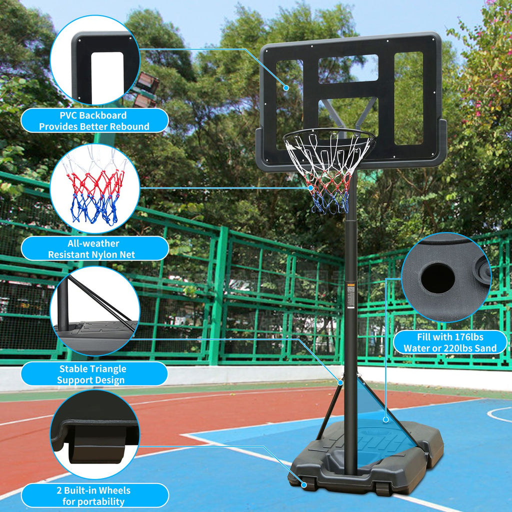 Yeah Depot - Portable Basketball Hoop Height Adjustable basketball hoop stand 6.6ft - 10ft with 44 Inch Backboard and Wheels for Adults Teens Outdoor Indoor