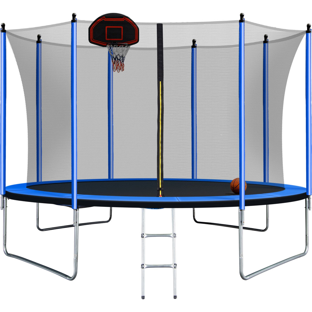 Yeah Depot - 10FT Trampoline with Basketball Hoop Inflator and Ladder(Inner Safety Enclosure) Blue