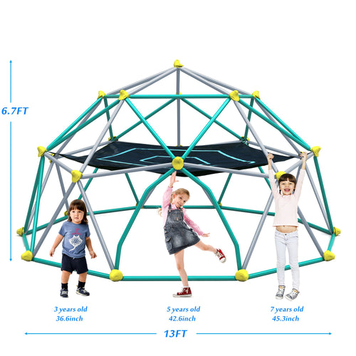Yeah Depot - 13ft Geometric Dome Climber Play Center, Kids Climbing Dome Tower with Hammock, Rust & UV Resistant Steel Supporting 1000 LBS