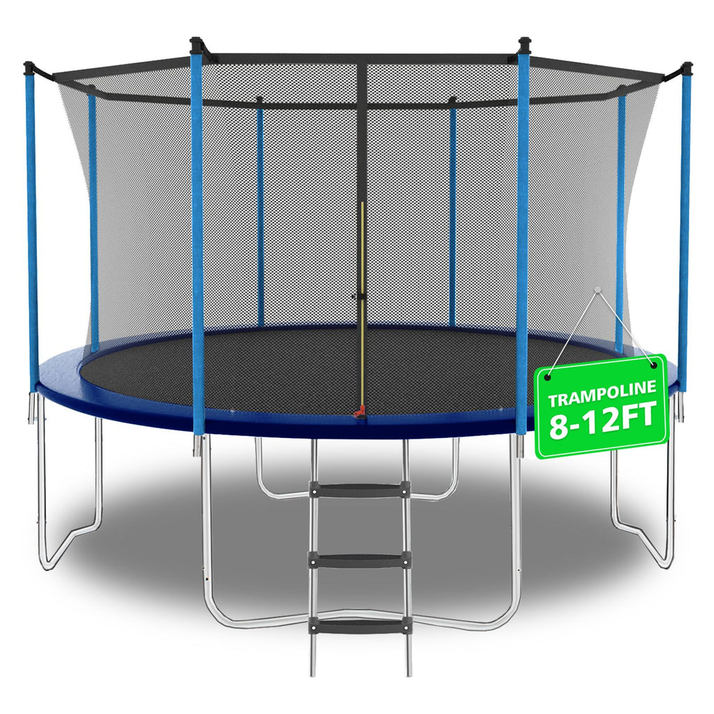 Yeah Depot - 8ft Blue Outdoor Toddler Trampoline with Enclosure Safety Net Jumping Fun Trampoline, heavy-duty jump pads, spring-loaded for children and adults, Gifts for Boys/Girls