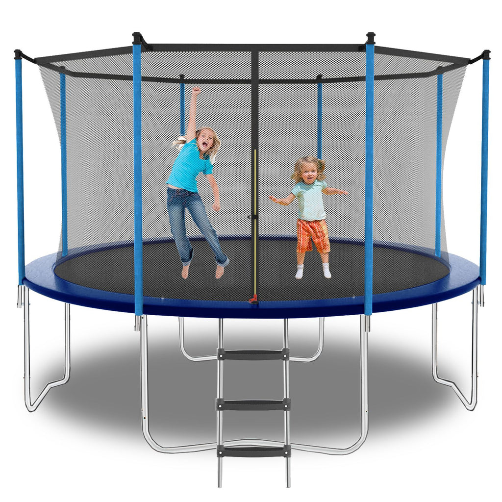 Yeah Depot - 8ft Blue Outdoor Toddler Trampoline with Enclosure Safety Net Jumping Fun Trampoline, heavy-duty jump pads, spring-loaded for children and adults, Gifts for Boys/Girls