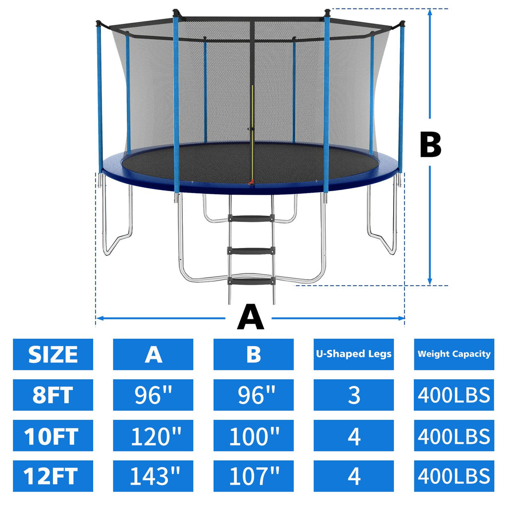 Yeah Depot - 8ft Blue Outdoor Toddler Trampoline with Enclosure Safety Net Jumping Fun Trampoline, heavy-duty jump pads, spring-loaded for children and adults, Gifts for Boys/Girls