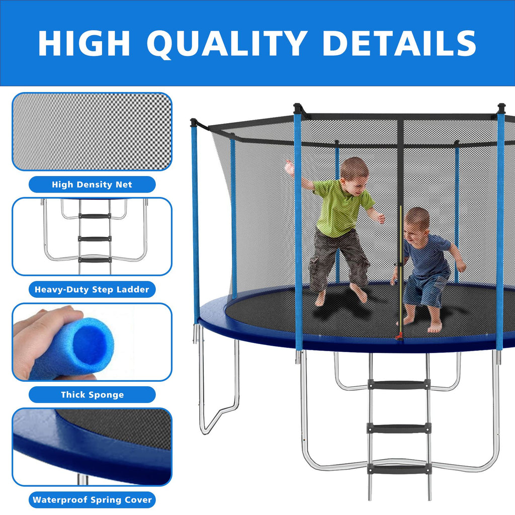 Yeah Depot - 8ft Blue Outdoor Toddler Trampoline with Enclosure Safety Net Jumping Fun Trampoline, heavy-duty jump pads, spring-loaded for children and adults, Gifts for Boys/Girls