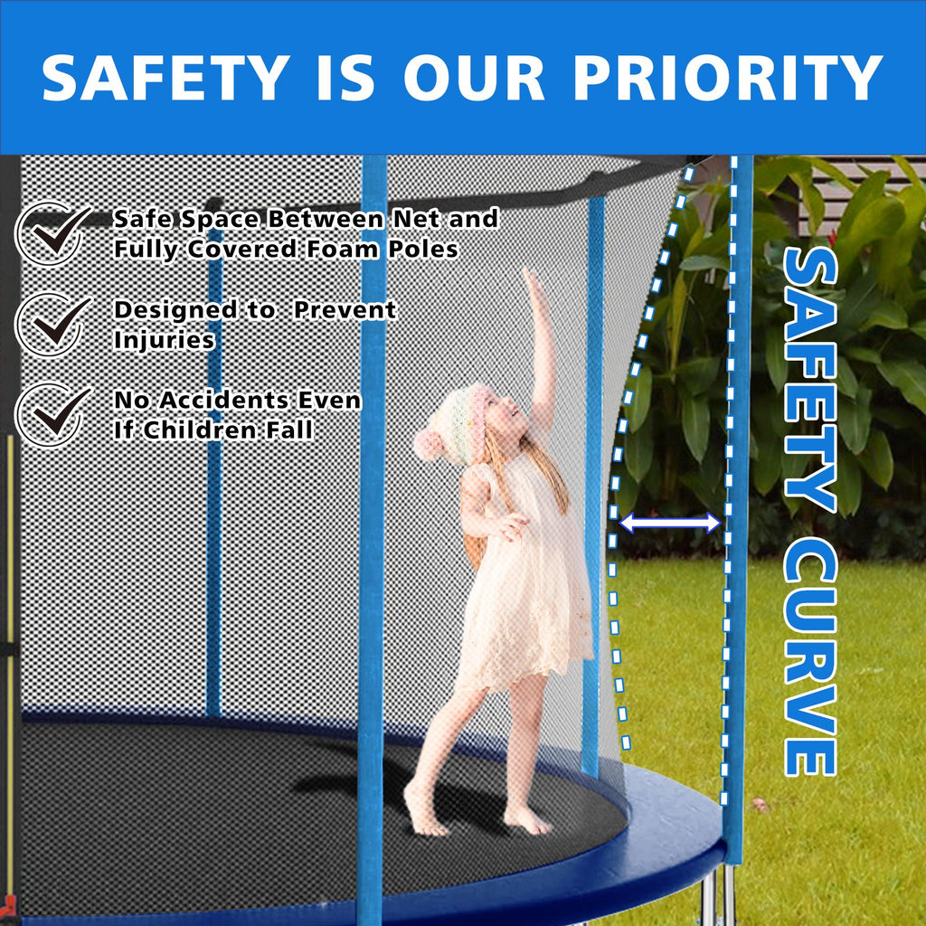 Yeah Depot - 8ft Blue Outdoor Toddler Trampoline with Enclosure Safety Net Jumping Fun Trampoline, heavy-duty jump pads, spring-loaded for children and adults, Gifts for Boys/Girls